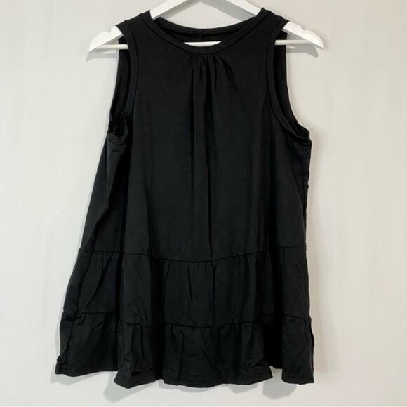 Women’s Crewneck Tiered Ruffle Back Tie Tank Black Size Medium NWOT - Picture 1 of 7